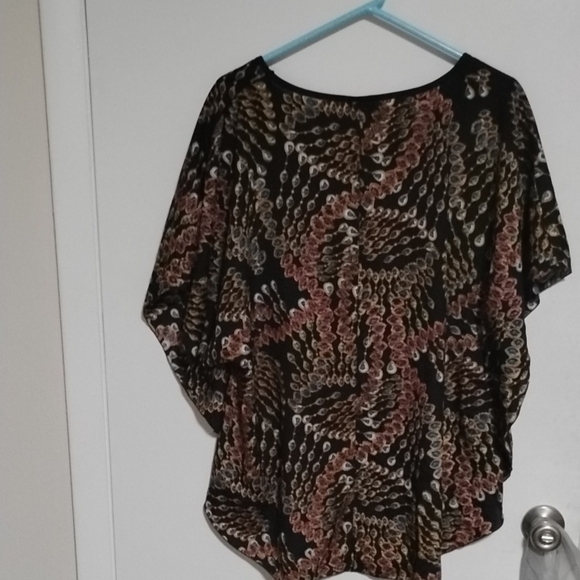 Dots Brown Black Rounded Dolman Sleeve Top - Picture 3 of 4